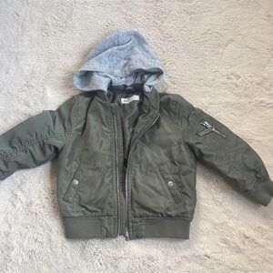 H&M Kids Olive Puffer Jacket with Gray Hood